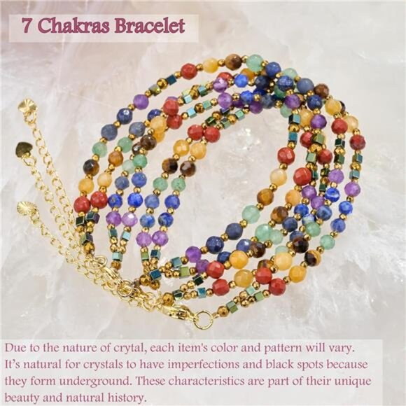 Womens Chakra Bracelet Beaded Gemstone Natural Stone Spiritual Jewelry Gift - Picture 5 of 7